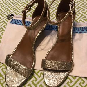 Tory Burch Gold Glitter Wedge Sandals 9.5
